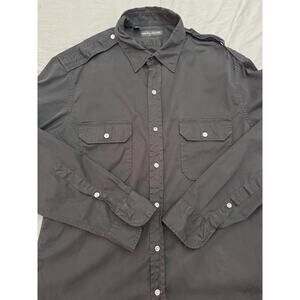 Ralph Lauren Black Label Military Shirt Men L Black Epaulette Button Up L/S